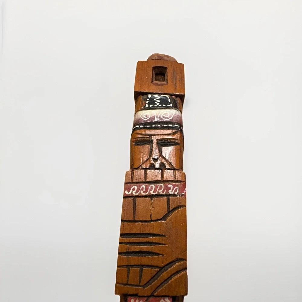 Vtg Handmade‎ Hand Carved Wooden Flute 12.5